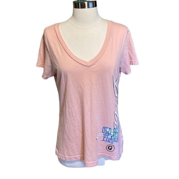 Stussy - “Old Skool Flavor’” Pink V Neck Tee Shirt sz L - Picture 3 of 8